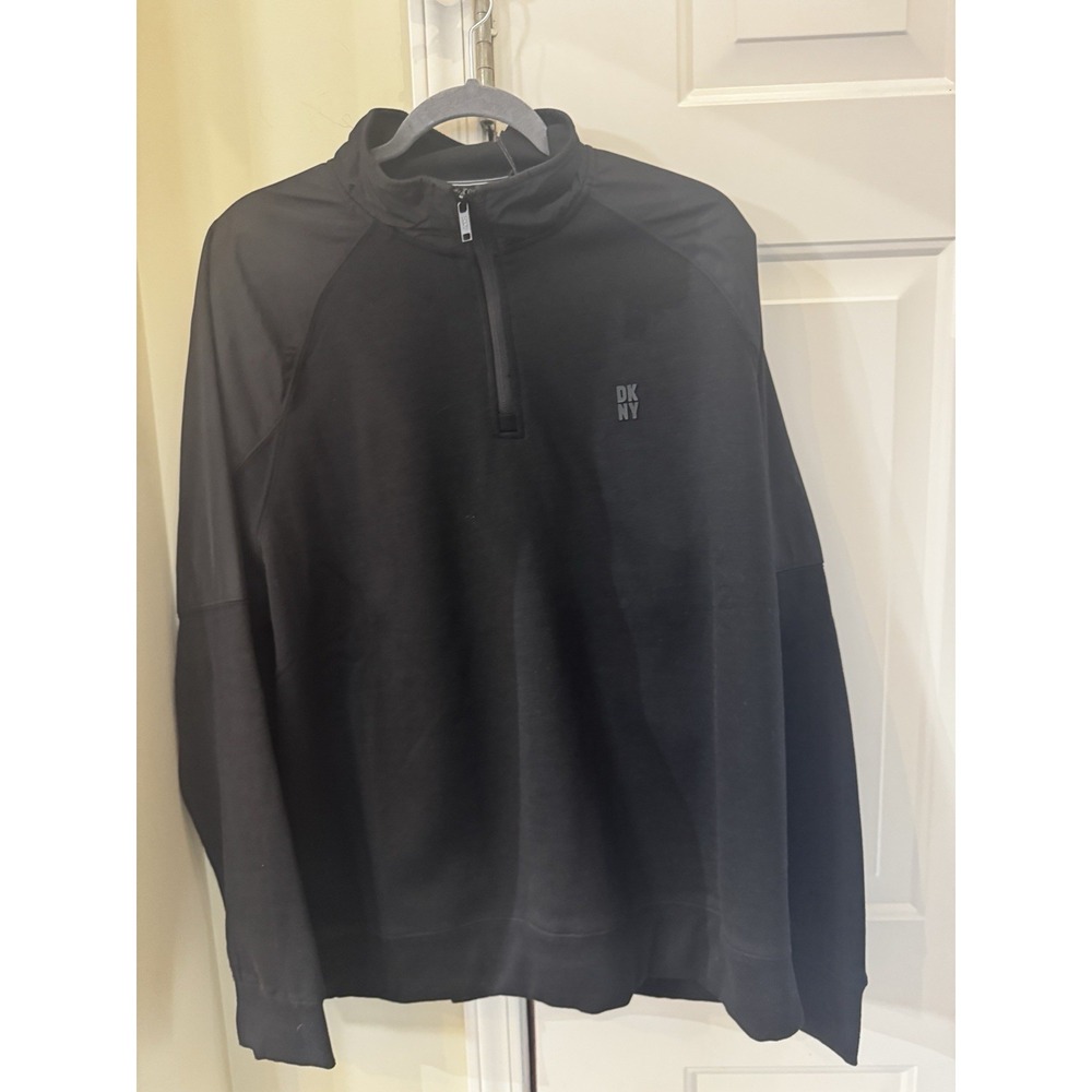 DKNY Sweatshirt Men's‎ XL Black Long Sleeve Mock Neck Stretch Quarter Zip NWT